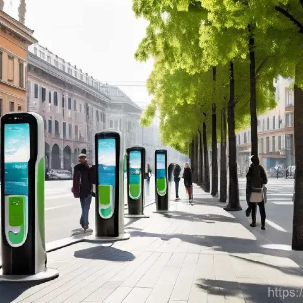 교통직 진로 고민 해결법 - **Prompt:** A futuristic, eco-friendly urban street scene in a modern Italian city like Milan, showc...