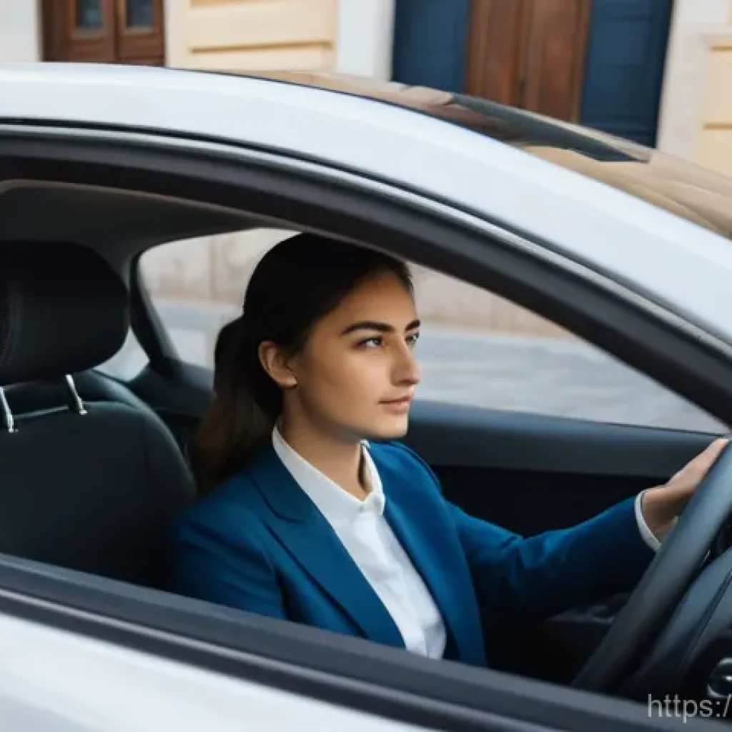 교통자격증 실기시험 준비 가이드 - **Prompt:** "A young Italian female, approximately 20 years old, intently taking a modern driving pr...
