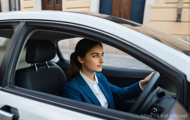 교통자격증 실기시험 준비 가이드 - **Prompt:** "A young Italian female, approximately 20 years old, intently taking a modern driving pr...