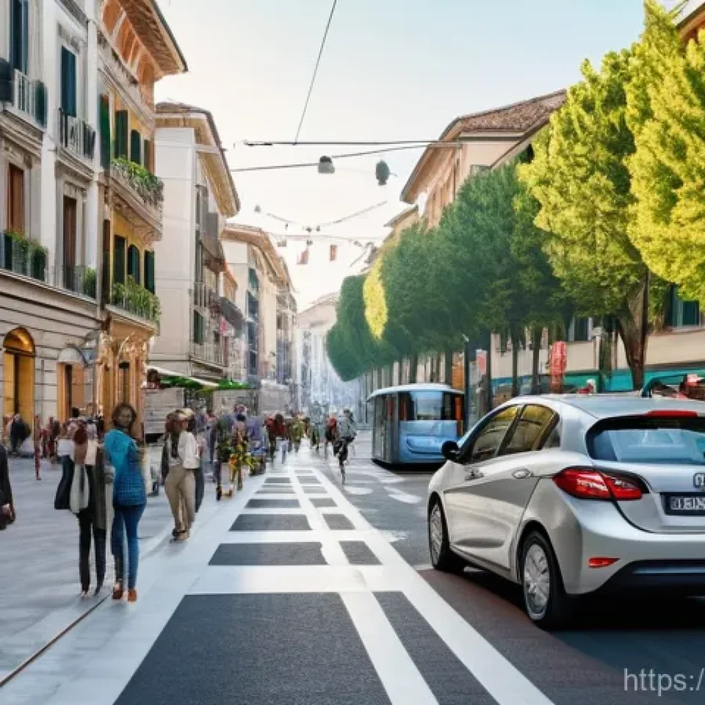교통 관리 시스템 실무 활용 - **Prompt:** A bustling, sun-drenched street in a modern Italian city, showcasing an advanced intelli...