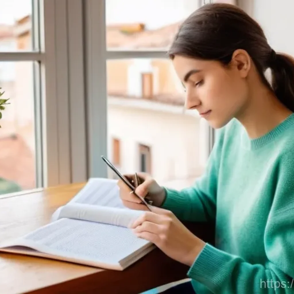 교통직 필기시험 준비 방법론 - **Prompt: Overcoming Exam Anxiety and Finding Inner Motivation**
"A determined young Italian wom...