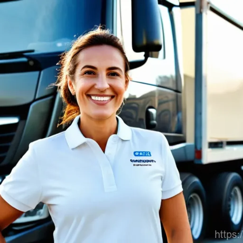 교통업계 필수 자격증 - **Prompt:** "A proud, experienced Italian truck driver, a woman in her late 30s with a confident smi...