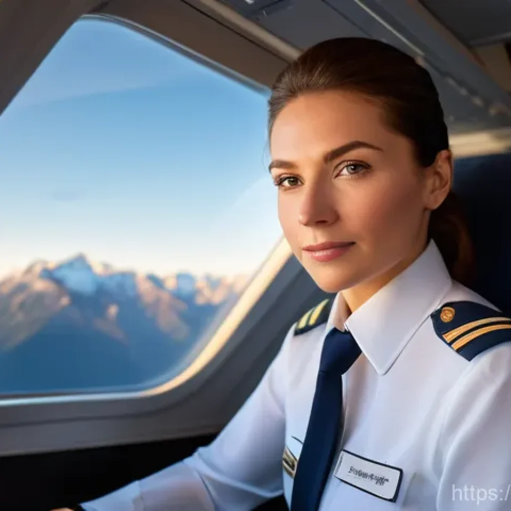 교통업계 여성 전문가 사례 - **A highly detailed, realistic image of a confident female airline pilot in the cockpit of a modern ...