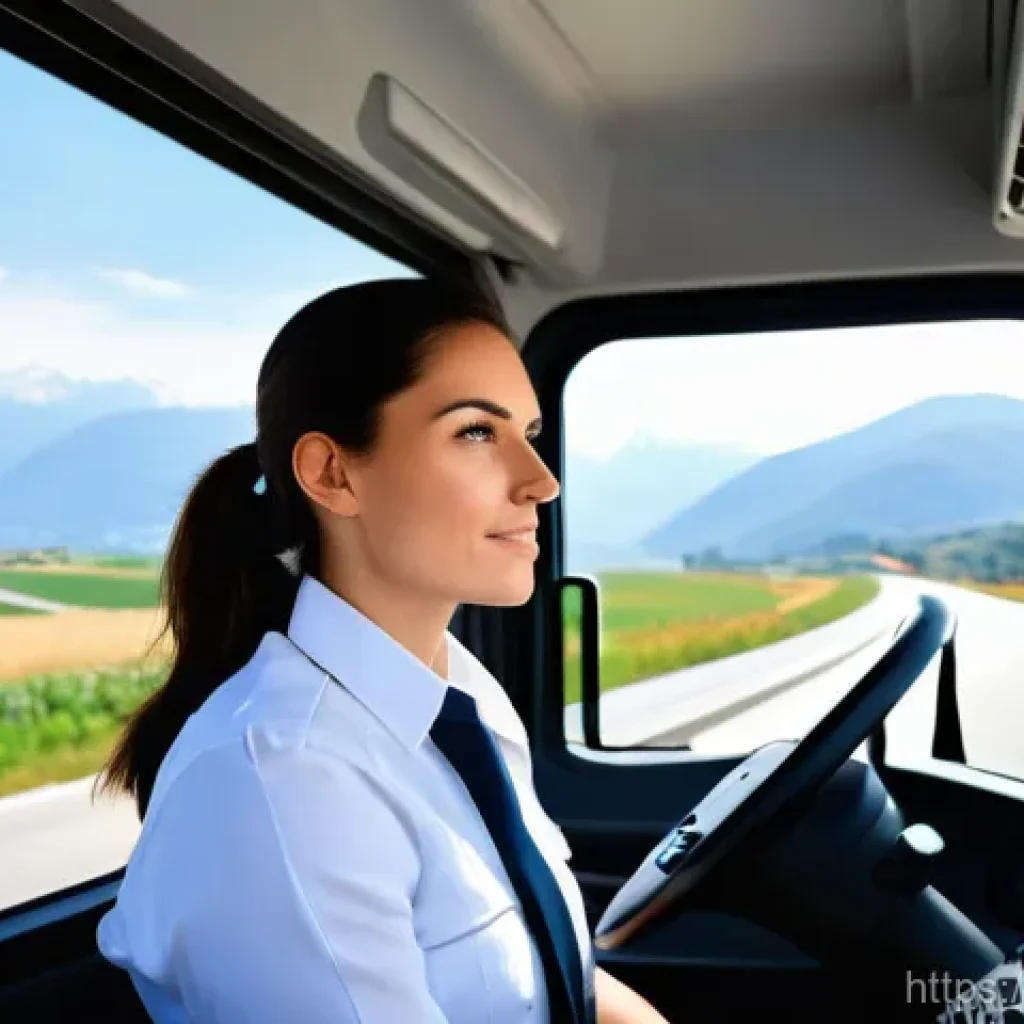 교통 관련 자격증의 가성비 비교 - **Prompt:** A confident, professional Italian female truck driver in her early 30s, wearing a clean,...