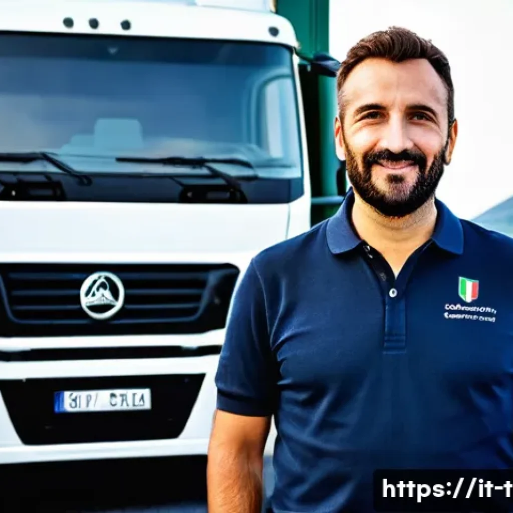 교통 관련 자격증의 종류와 장점 - **Prompt:** A professional Italian truck driver, mid-30s, male, with a confident and friendly expres...