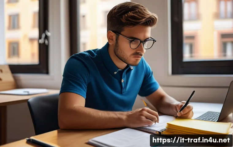 교통직 공무원 필기시험 대비 자료 - A focused young adult male studying at a desk in a bright, modern Italian apartment, early morning l...