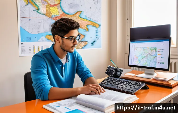 교통관리사 필기시험 전략 공유 - A detailed study desk scene featuring an Italian student preparing for a traffic controller exam: th...