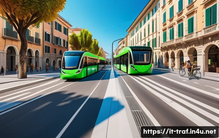 교통관련 직종과 공학적 접근 - A futuristic Italian city street scene showcasing advanced urban traffic management technology: high...