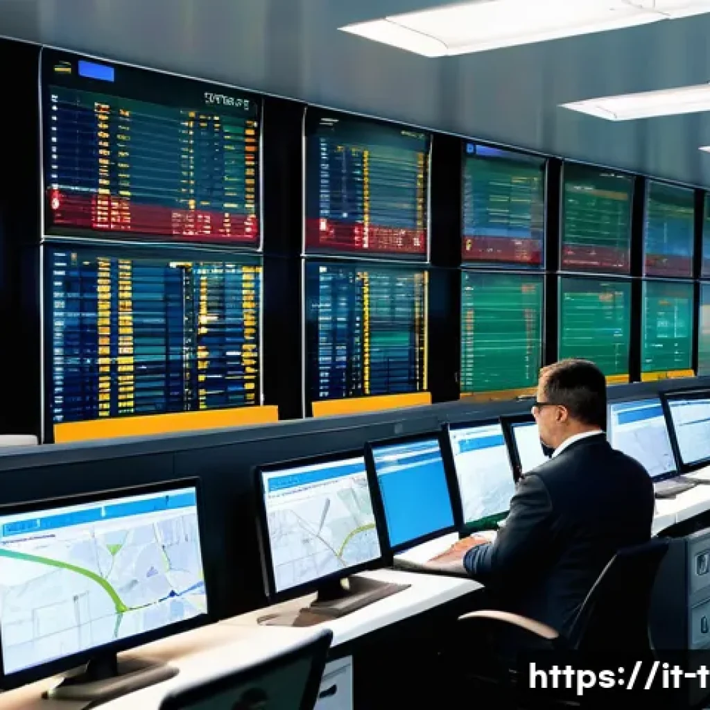 교통직 업무일지 작성 예시 - A busy Italian public transportation control room in Milan, featuring diverse operators monitoring m...