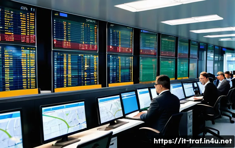 교통직 업무일지 작성 예시 - A busy Italian public transportation control room in Milan, featuring diverse operators monitoring m...