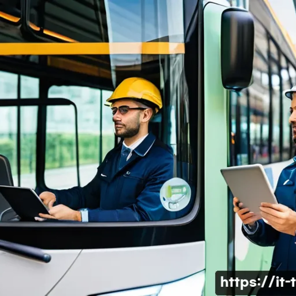 교통관련 직업 연봉 비교 - A busy Italian urban street scene featuring a diverse group of public transport professionals: a bus...