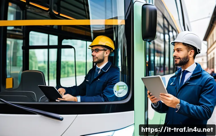 교통관련 직업 연봉 비교 - A busy Italian urban street scene featuring a diverse group of public transport professionals: a bus...