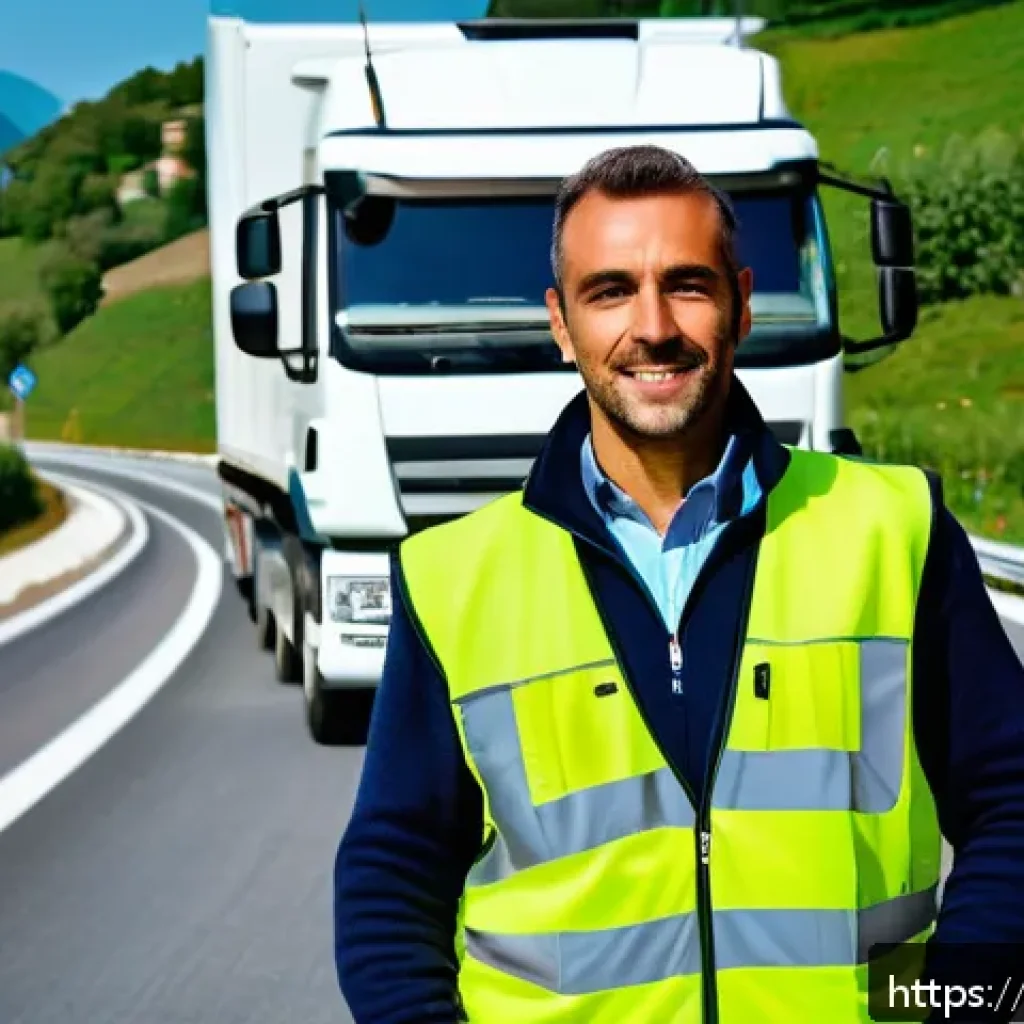 교통 직업군별 취업 요건 - A professional commercial truck driver in Italy wearing a high-visibility safety vest and a neat uni...