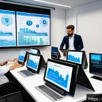 Home 22 교통직 경력 관리를 위한 조언 - A modern transportation technology training session in Milan, Italy, showing diverse professionals i...