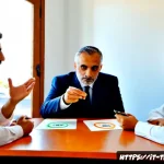 교통 자격증 합격 전략 공유 - Photorealistic Italian vocational driving school study session, three adult learners gathered around...